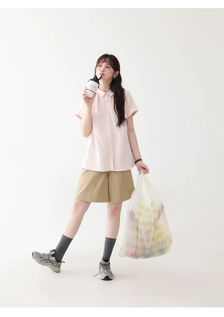 甜美純色小翻領短袖襯衫女夏新款寬鬆單排扣上衣,襯衫,韓系女裝,甜美純色小翻領短袖襯衫女夏新款寬鬆單排扣上衣,HBFS1100,甜美純色小翻領短袖襯衫女夏新款寬鬆單排扣上衣