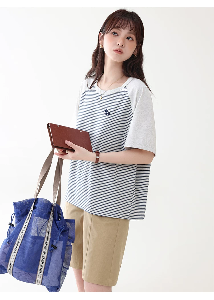 日繫條紋插肩袖小馬T恤女夏季新款寬鬆顯瘦上衣,HBFS1101,日繫條紋插肩袖小馬T恤女夏季新款寬鬆顯瘦上衣,橫紋設計,寬鬆舒適,插肩袖