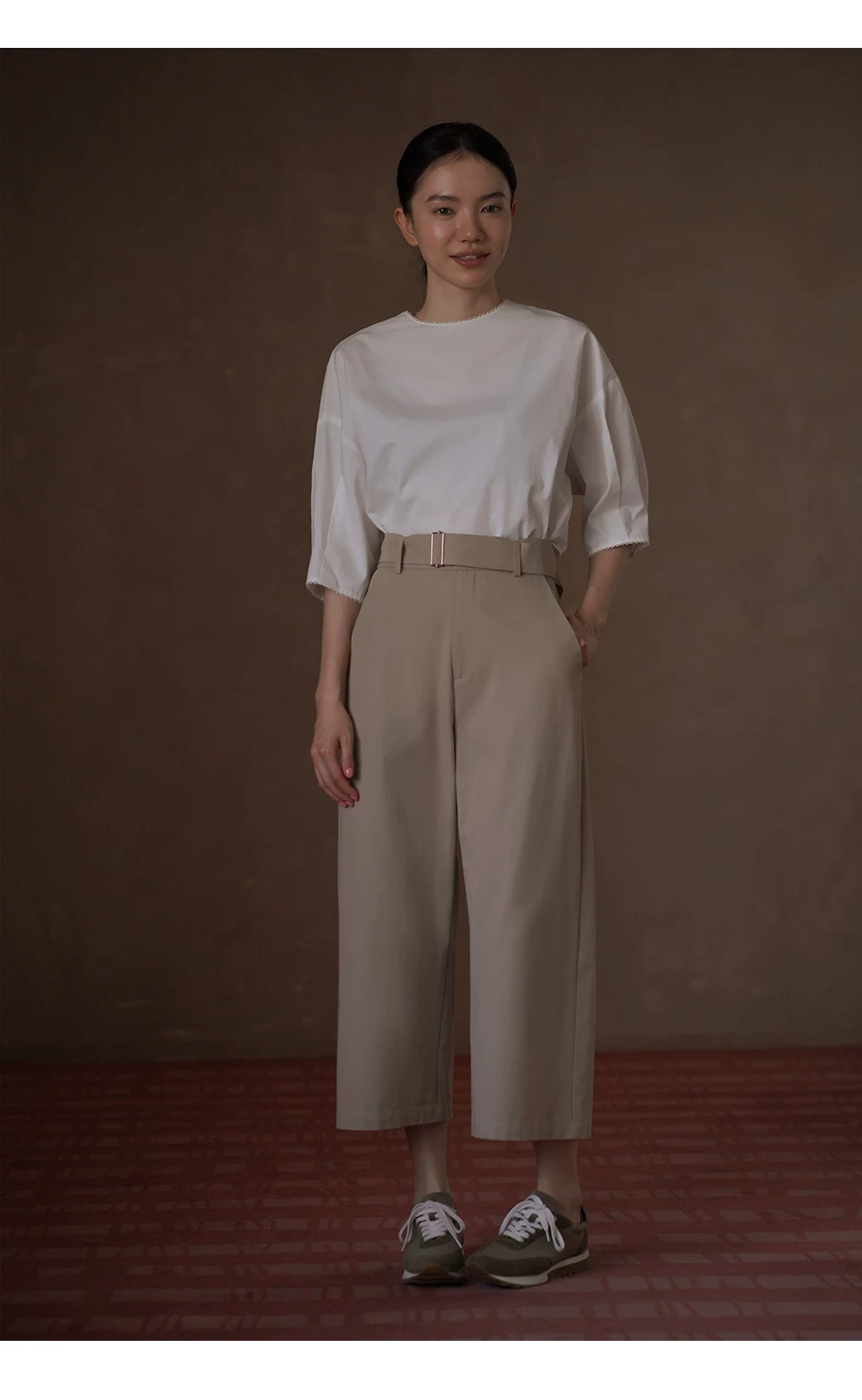 休閒棉感腰帶寬鬆褲腿立體打褶顯瘦高腰百搭直筒八分褲,休閒棉感腰帶寬鬆褲腿立體打褶顯瘦高腰百搭直筒八分褲,HBFS3027,休閒棉感腰帶寬鬆褲腿立體打褶顯瘦高腰百搭直筒八分褲,高腰透氣,版型修飾