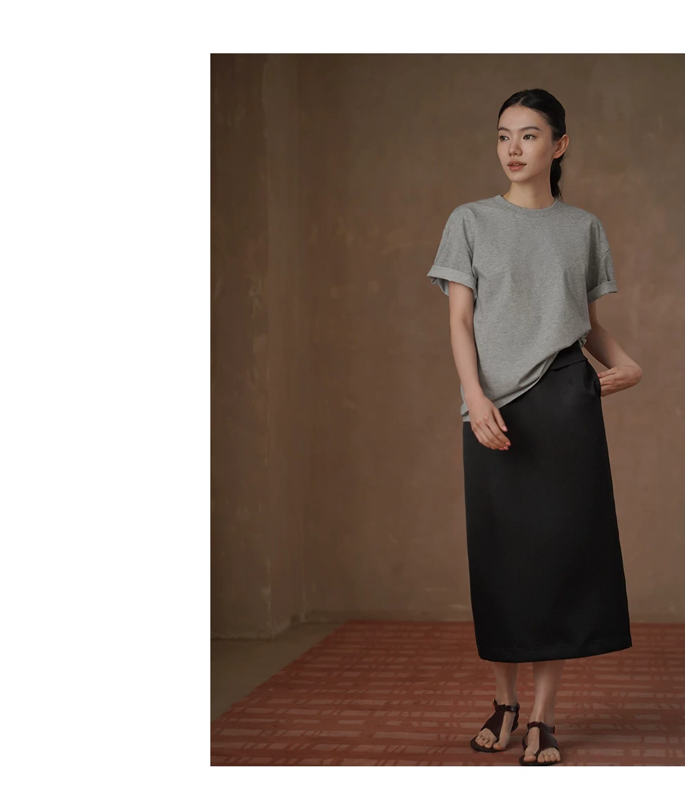 摩登高智優雅半身裙品質緞面寬翻邊高腰顯瘦通勤裙女,摩登高智優雅半身裙品質緞面寬翻邊高腰顯瘦通勤裙女,HBFS2021,摩登高智優雅半身裙品質緞面寬翻邊高腰顯瘦通勤裙女,高腰直筒,翻邊遮肉