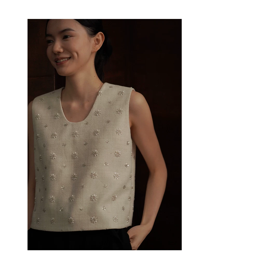 重磅手工釘珠無袖U領寬鬆貴氣千金氣質上衣顯瘦無袖背心,重磅手工釘珠無袖U領寬鬆貴氣千金氣質上衣顯瘦無袖背心,HBFS1109,重磅手工釘珠無袖U領寬鬆貴氣千金氣質上衣顯瘦無袖背心,小香名媛,亮片珠珠