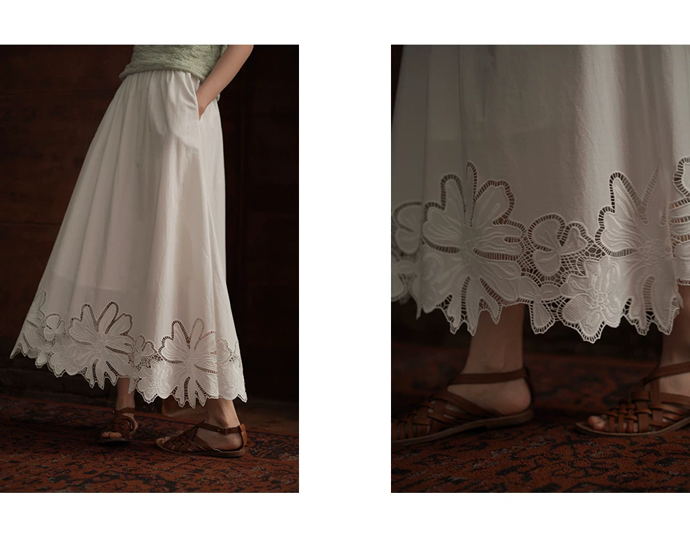 假日漫步定位刺繡蕾絲高支棉鬆緊腰頭長款顯瘦半身裙女,假日漫步定位刺繡蕾絲高支棉鬆緊腰頭長款顯瘦半身裙女,HBFS2022,假日漫步定位刺繡蕾絲高支棉鬆緊腰頭長款顯瘦半身裙女,純棉親膚,A字修身