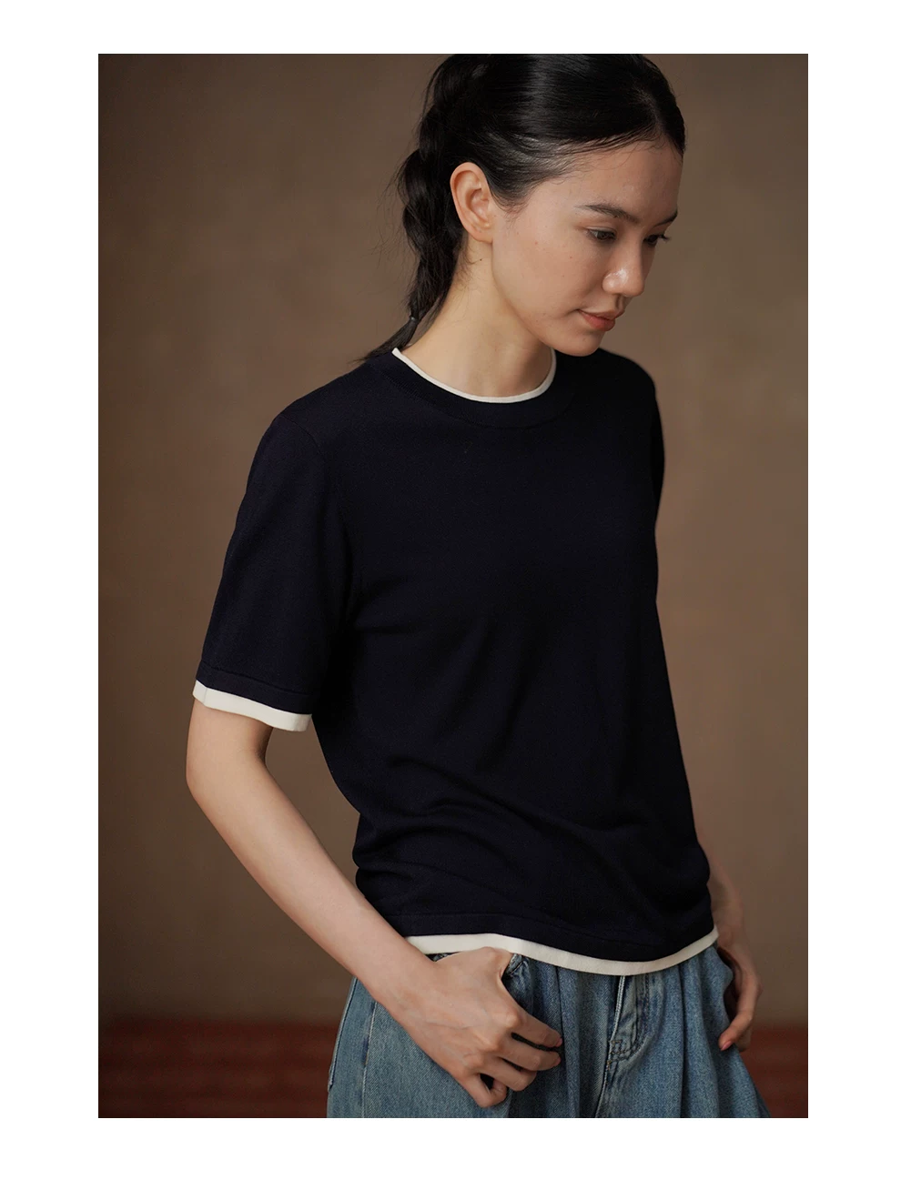 經典撞色透氣爽感100萊賽爾16針工藝圓領寬鬆短袖針織女,經典撞色透氣爽感100萊賽爾16針工藝圓領寬鬆短袖針織女,HBFS1156,經典撞色透氣爽感100萊賽爾16針工藝圓領寬鬆短袖針織女,材質天然,清爽透氣