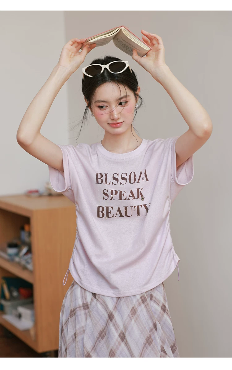 大尺碼夏裝字母印花短袖T恤女2026新款胖mm巨好看粉紫色上衣,大尺碼夏裝字母印花短袖T恤女2026新款胖mm巨好看粉紫色上衣,HBFS1317,大尺碼夏裝字母印花短袖T恤女2026新款胖mm巨好看粉紫色上衣,中大尺碼,腰間抽繩
