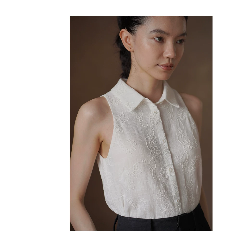 立體精緻藤蔓刺繡上衣高支100棉掛脖翻領無袖顯瘦襯衫女,立體精緻藤蔓刺繡上衣高支100棉掛脖翻領無袖顯瘦襯衫女,HBFS1373,立體精緻藤蔓刺繡上衣高支100棉掛脖翻領無袖顯瘦襯衫女,精緻氣質,立體刺繡