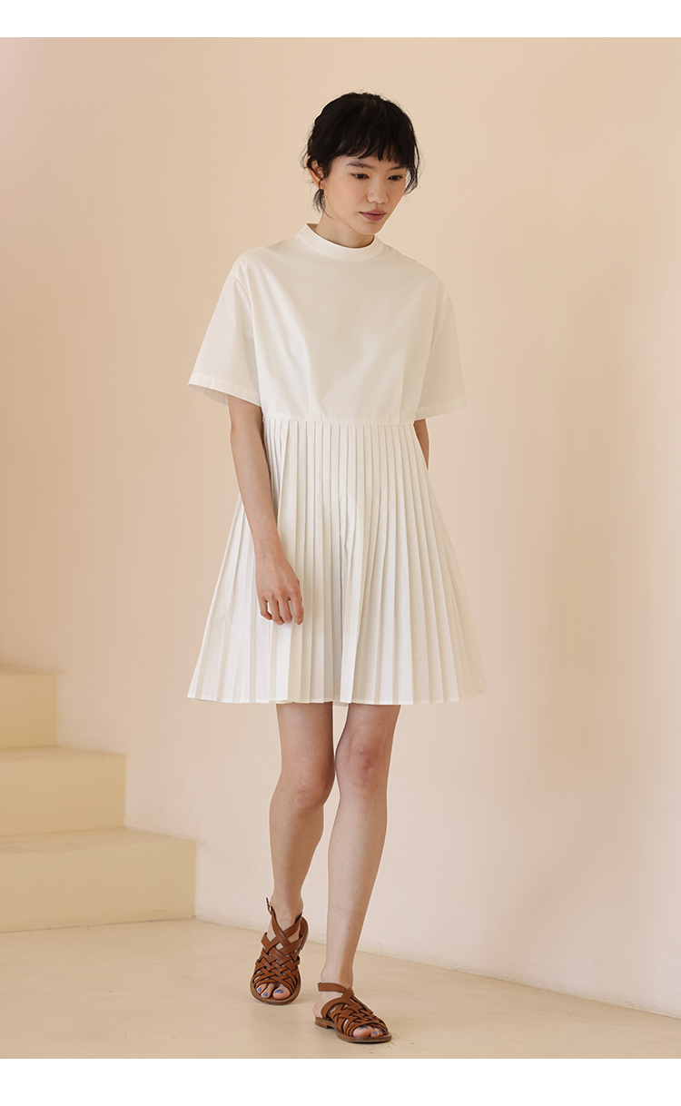 折紙畫室小眾100%棉重工壓褶高腰百褶連身裙洋裝