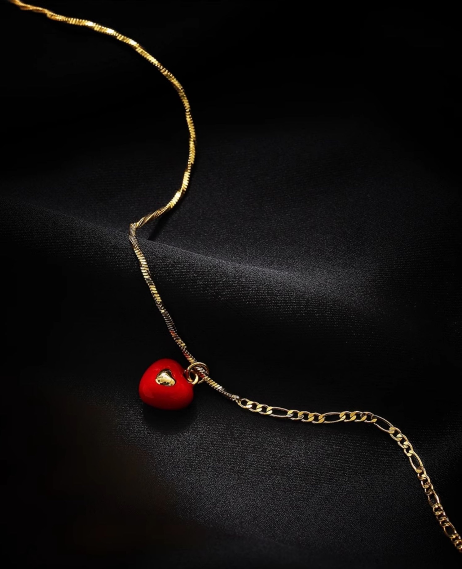新年紅色滴釉愛心項鍊女小眾高級感設計輕奢氣質新品鍍k金鎖骨鏈