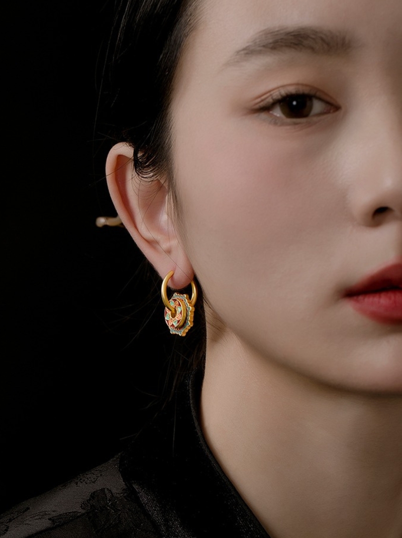 新品中式一款多戴亮彩滴釉耳環女小眾高級感設計耳墜耳飾品