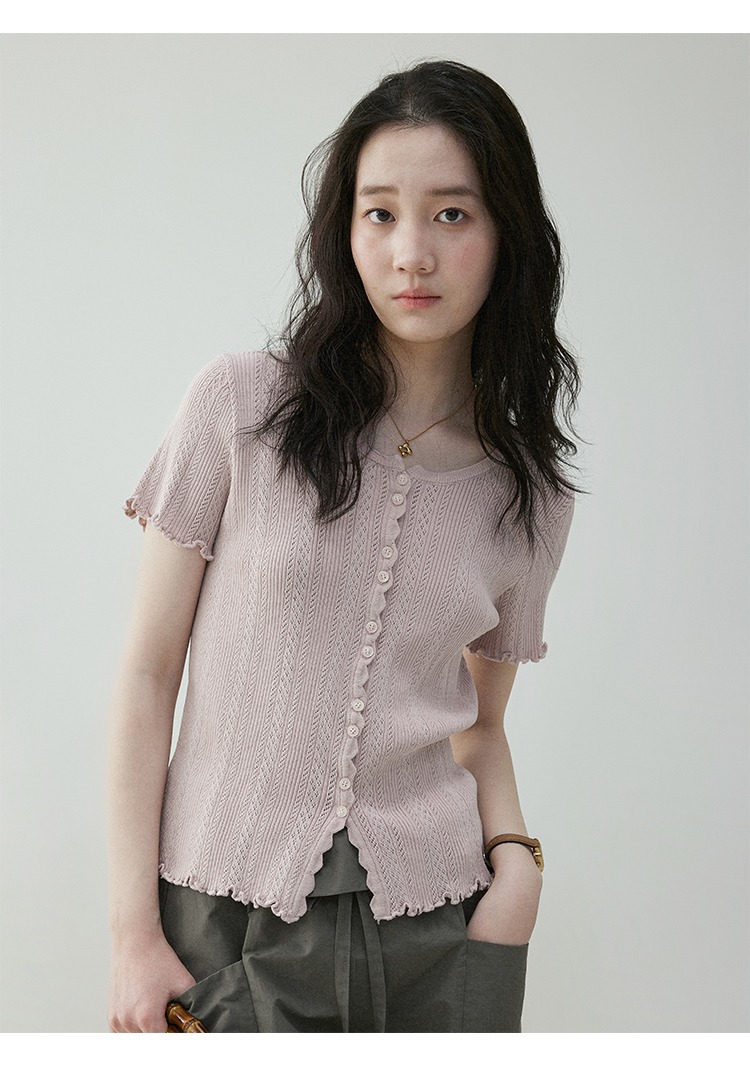 木耳邊休閒圓領針織T卹減齡寬鬆百搭上衣