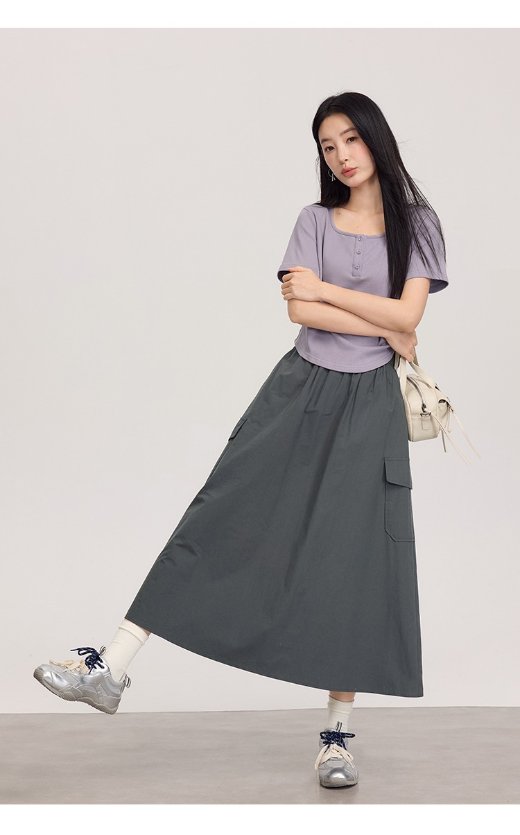 大尺碼灰色工裝裙女夏季A字半身裙梨型身材裙子