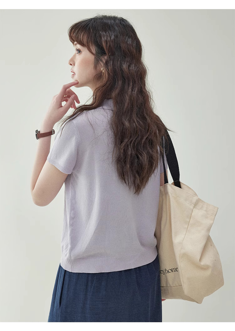 小貓繡花娃娃領針織t卹女夏新款寬鬆短袖上衣