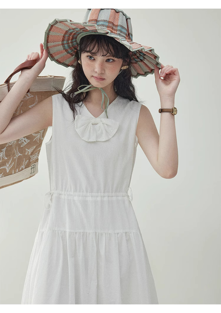 白色兩面穿無袖純棉洋裝女夏季新款提花背心裙
