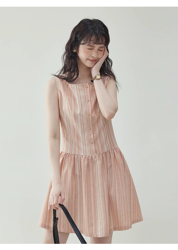 甜美圖案無袖背心洋裝女夏季新款顯瘦a字短裙