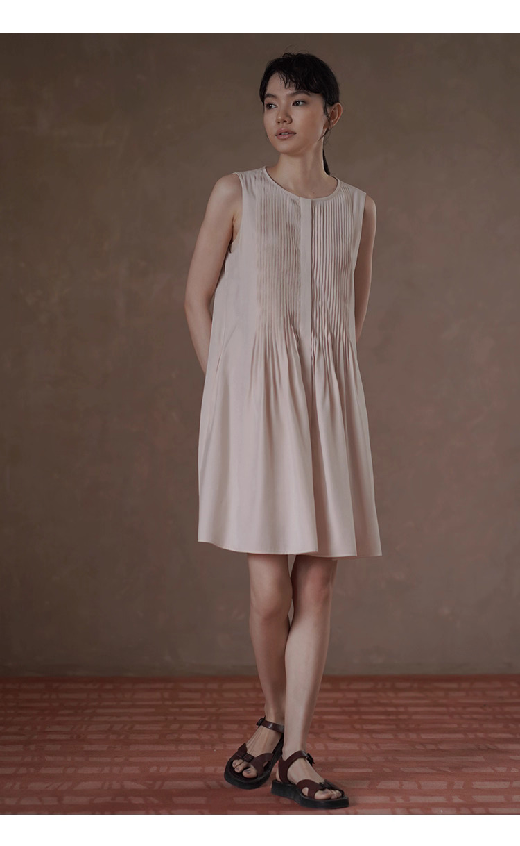 瓔珞粉紅少女重工塔克線洋裝飄逸寬鬆顯瘦小個子