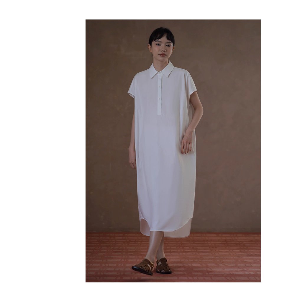 浮生一日清冷通勤洋裝寬鬆顯瘦腰帶半門襟長襯衫裙