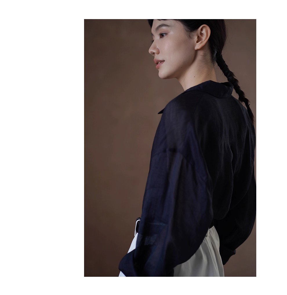 清透微風天然100苧麻襯衫寬鬆顯瘦通勤廓形落肩長袖上衣