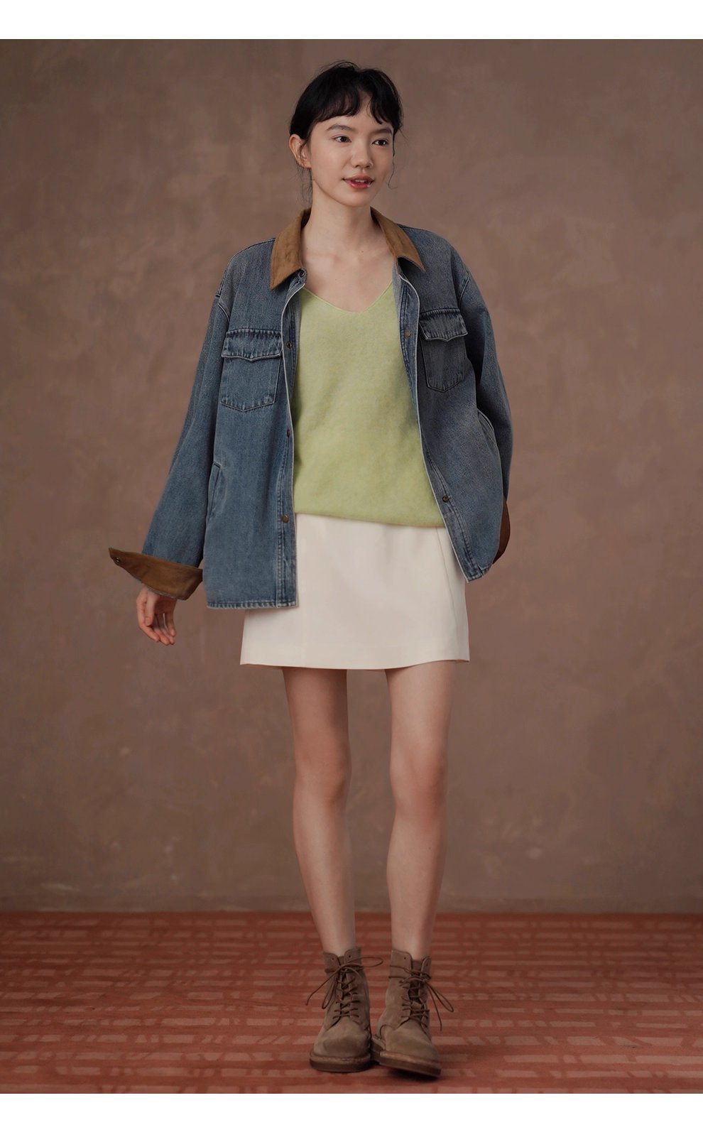 復古風潮做舊水洗燈芯絨拼接翻領牛仔襯衫寬鬆顯瘦外套