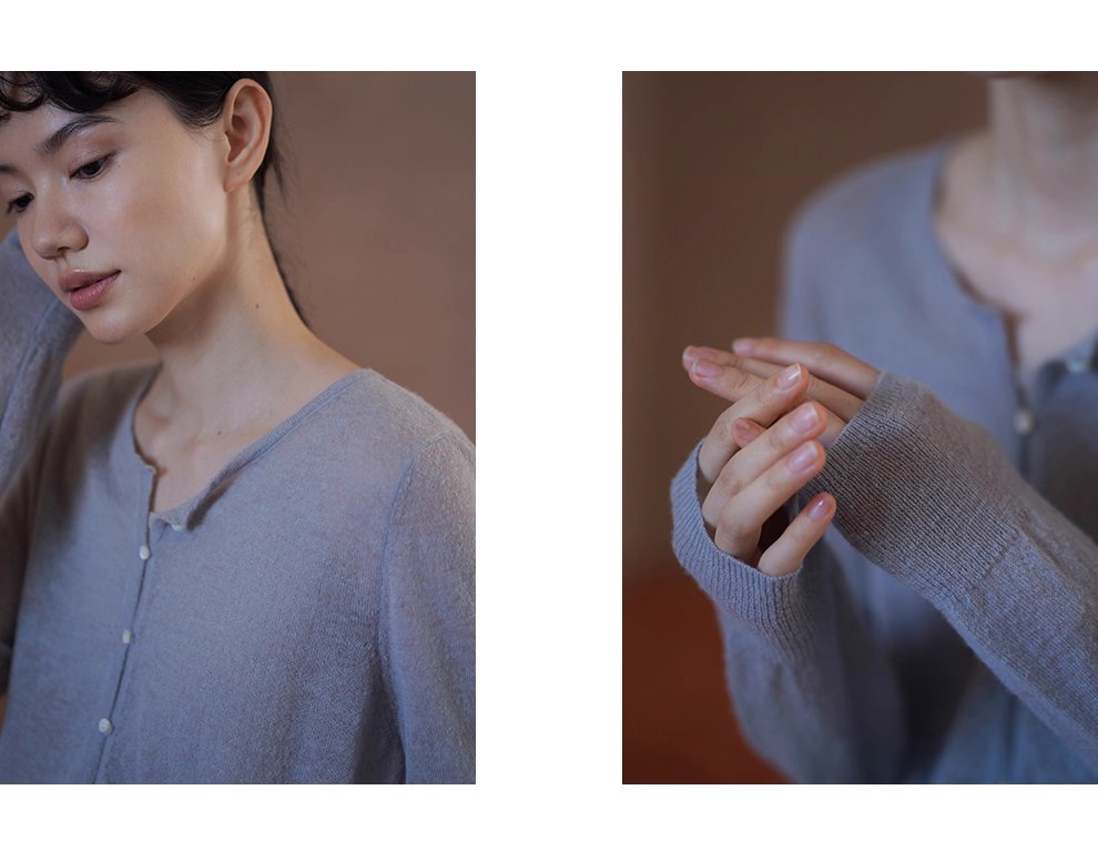 淡香薰衣草針織軟糯細膩綿羊羊駝毛混紡紗線薄款開襟衫