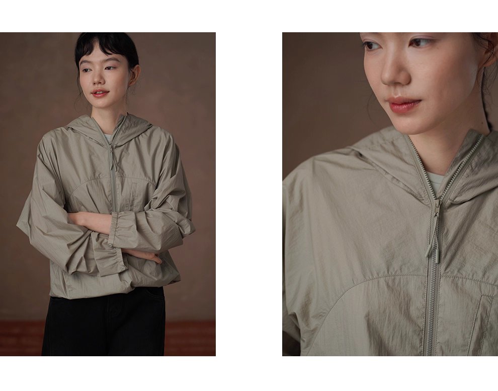 輕薄海苔工裝輕戶外上衣透氣寬鬆顯瘦拉鍊連帽沖風衣女