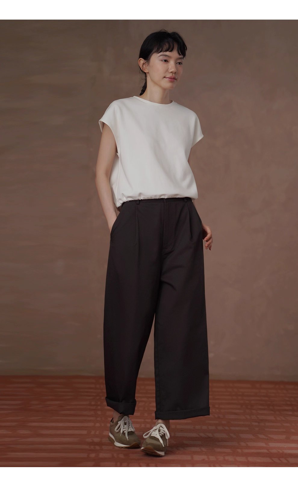 深幽雪松咖長褲寬鬆遮肉高腰顯瘦不挑人挺括100棉闊腿褲