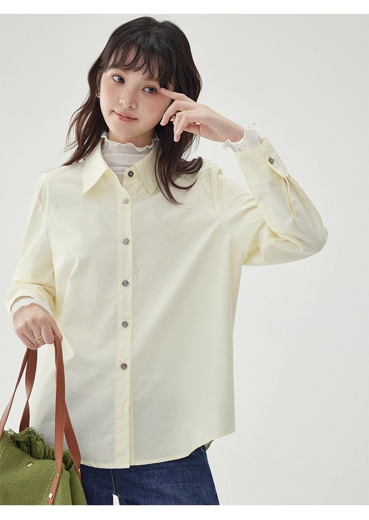 單排扣寬鬆繡襯衫女秋季新款慵懶長袖上衣