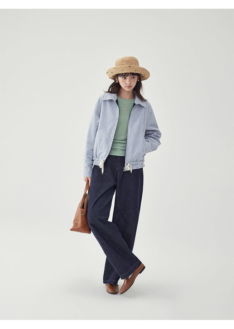 韓國翻領兩面穿拉鍊外套女秋季新款純棉長袖上衣