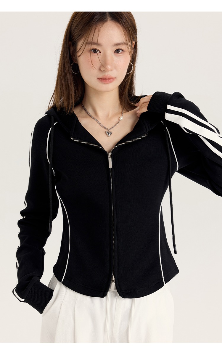 大尺碼胖mm美式黑色連帽衛衣外套2025新款休閒拉鍊上衣