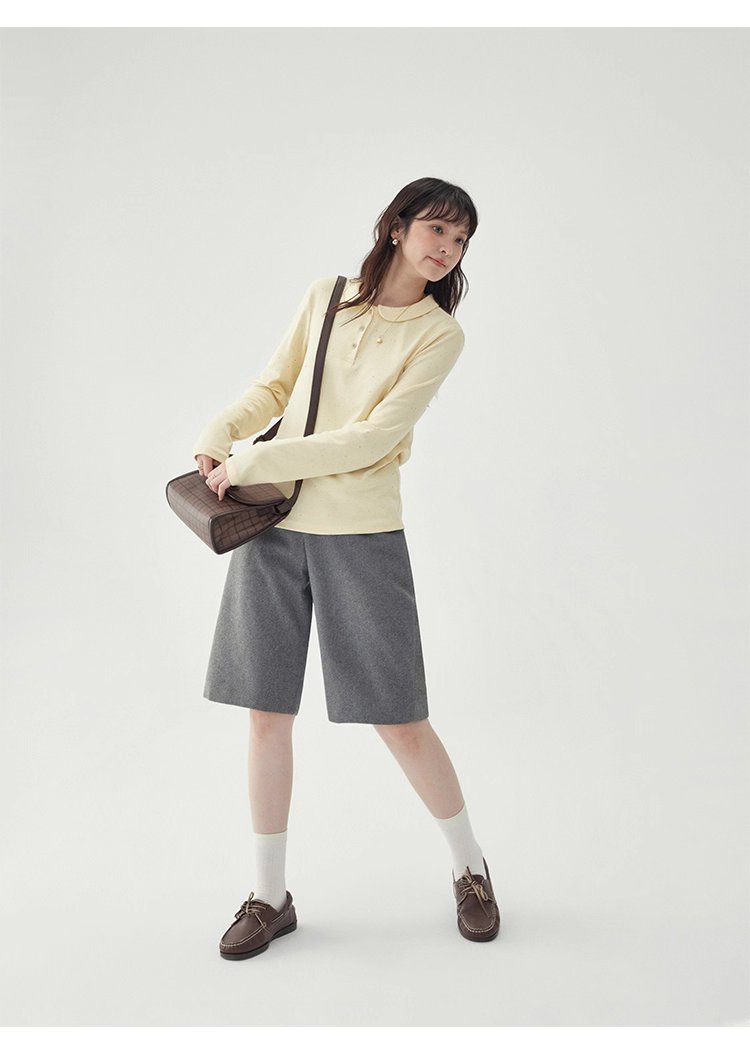 彩點小翻領長袖T恤女秋季新款時尚百搭上衣