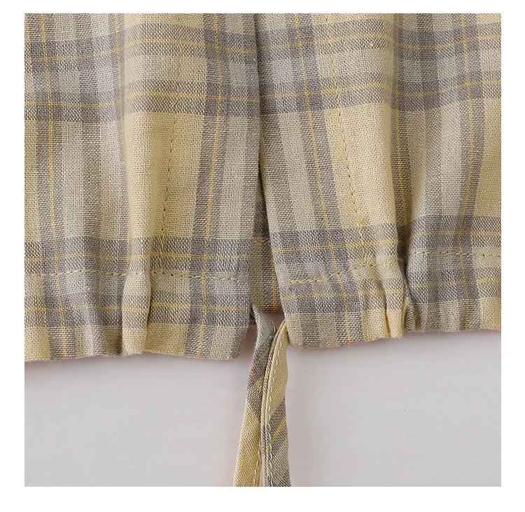 黃格單排扣抽繩下擺襯衫女秋季新款純棉長袖上衣