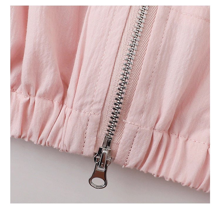 少女感粉紅拉鍊長袖外套女秋季新款翻領短版上衣