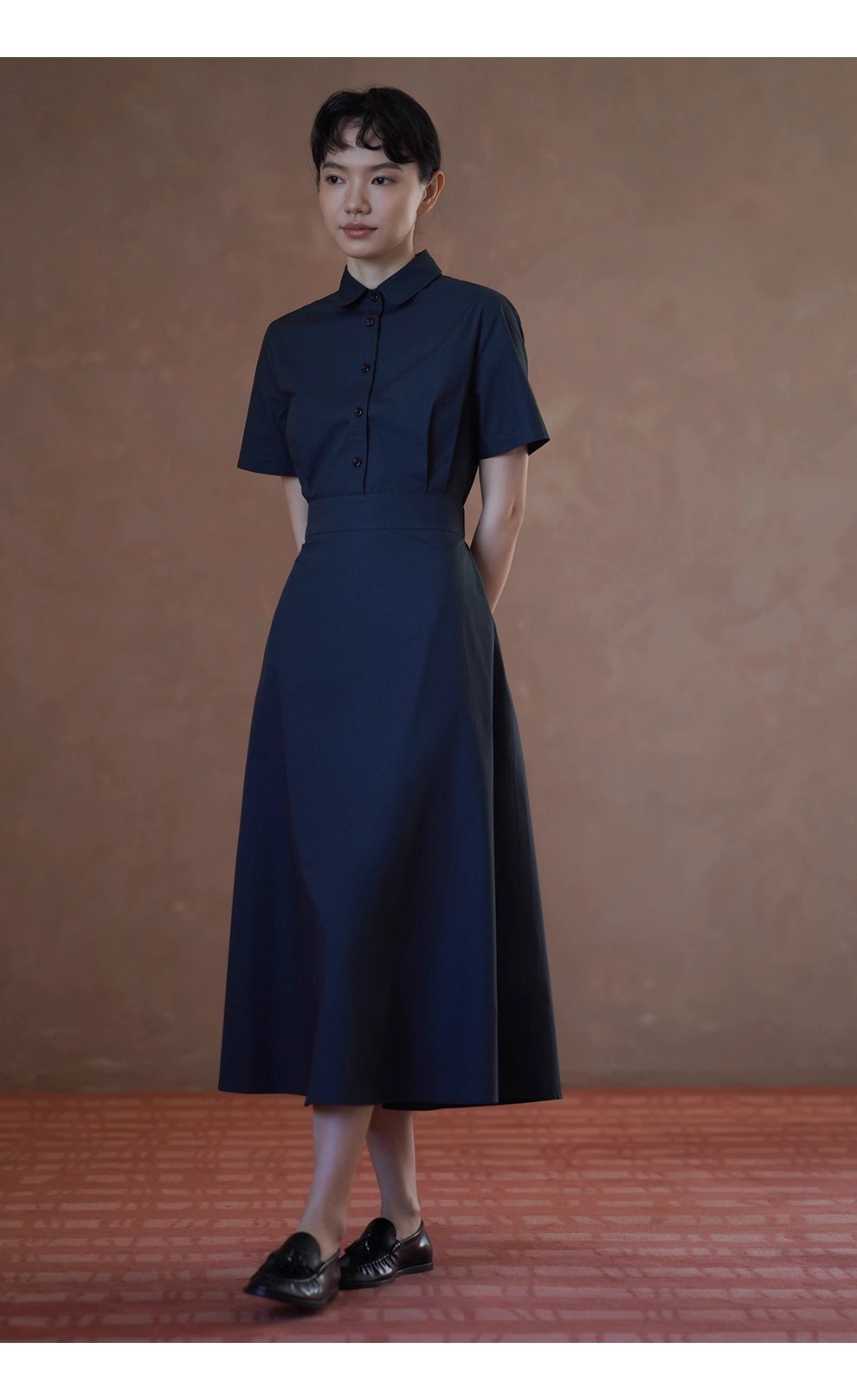 完美日常簡約通勤收腰大裙擺顯瘦遮肉梨形襯衫洋裝女