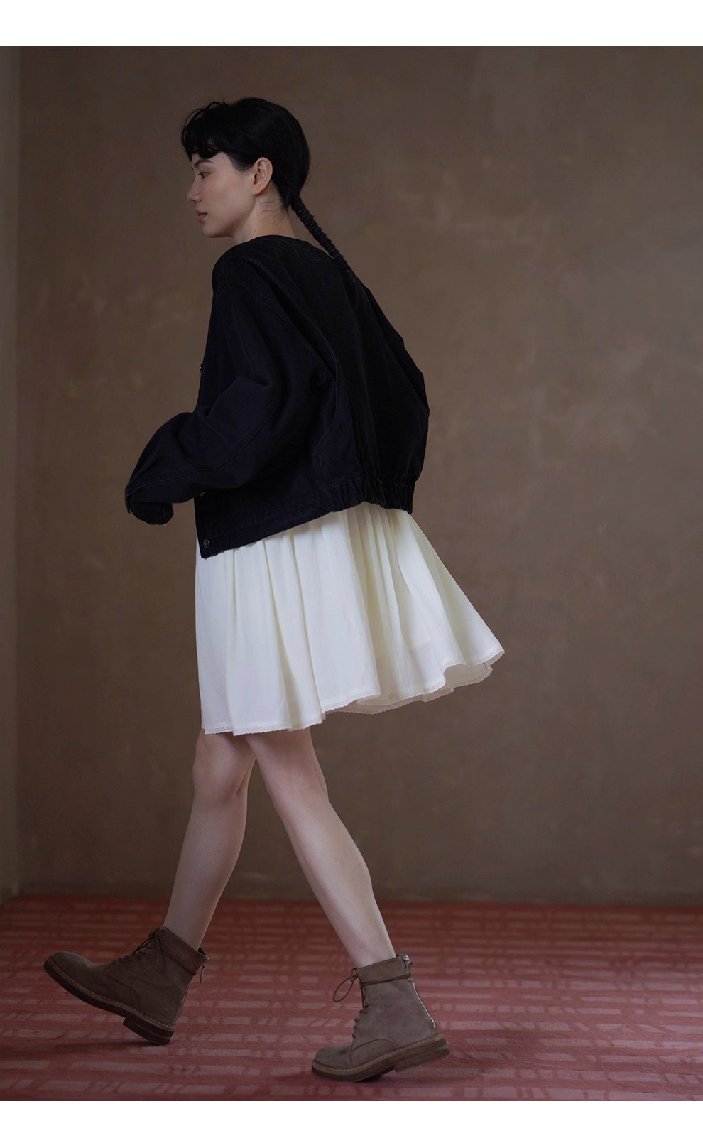 秋來雲雀飄逸洋裝顯瘦V領帶高腰拼接法式浪漫裙女