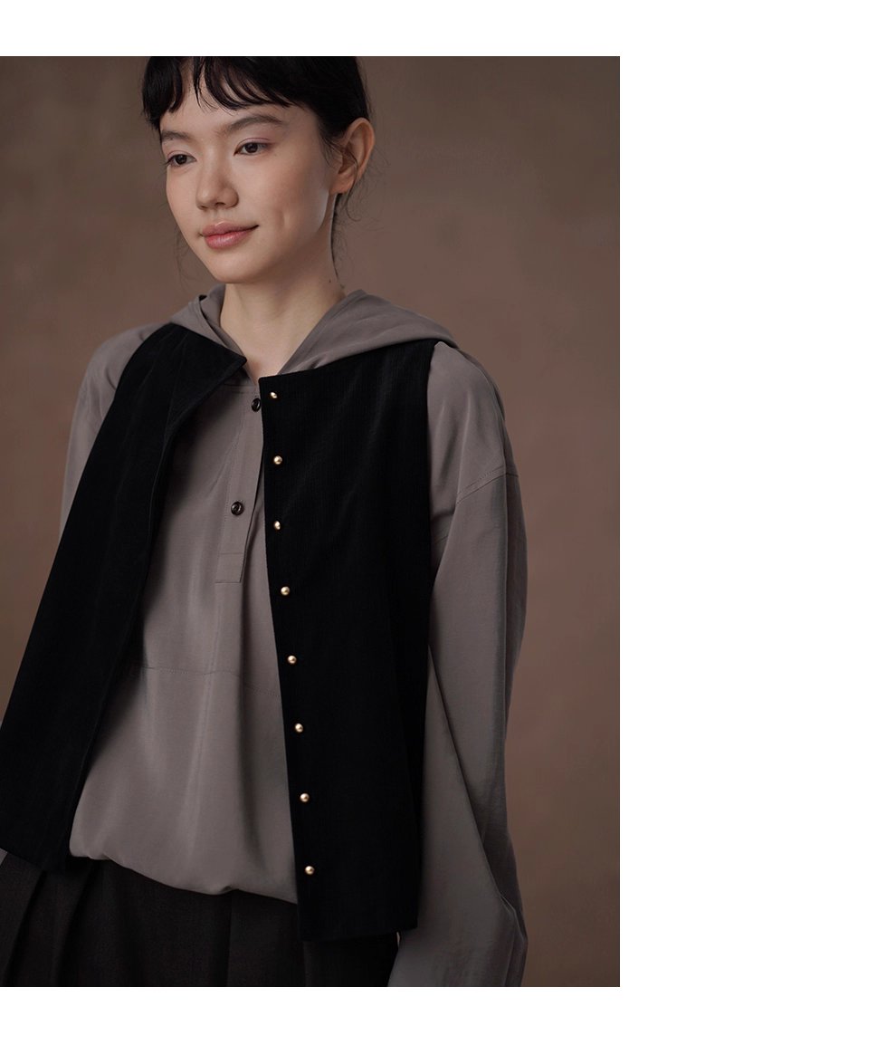 垂爽絲滑綿軟手感顯瘦寬鬆上衣半門襟休閒連帽長袖襯衫