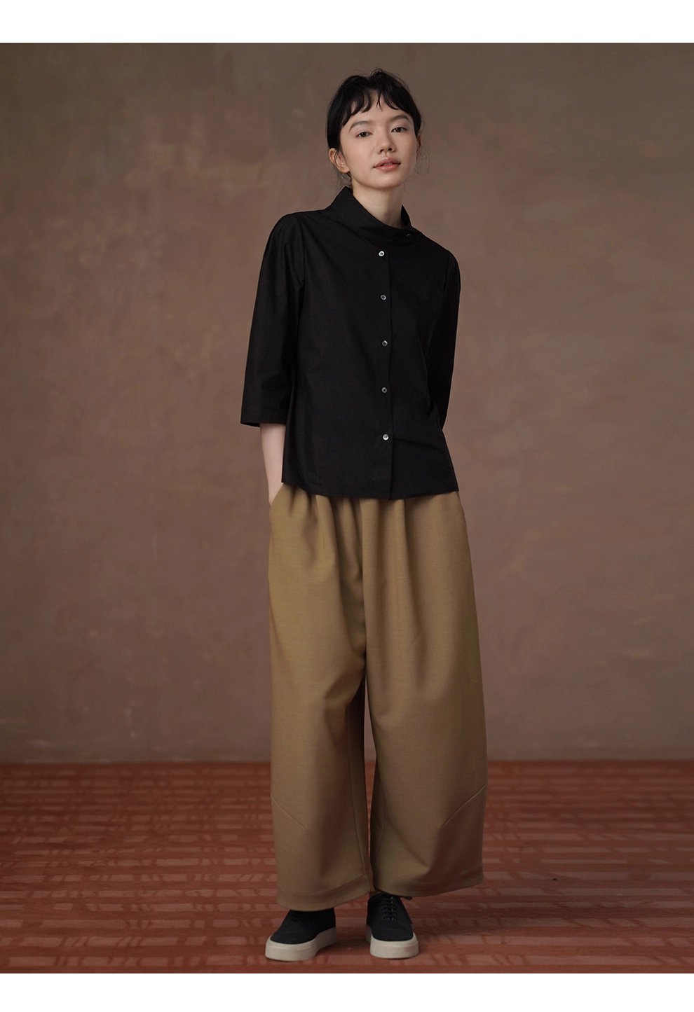 立裁版型挺括親膚萊賽爾棉上衣立領半袖通勤顯瘦襯衫女