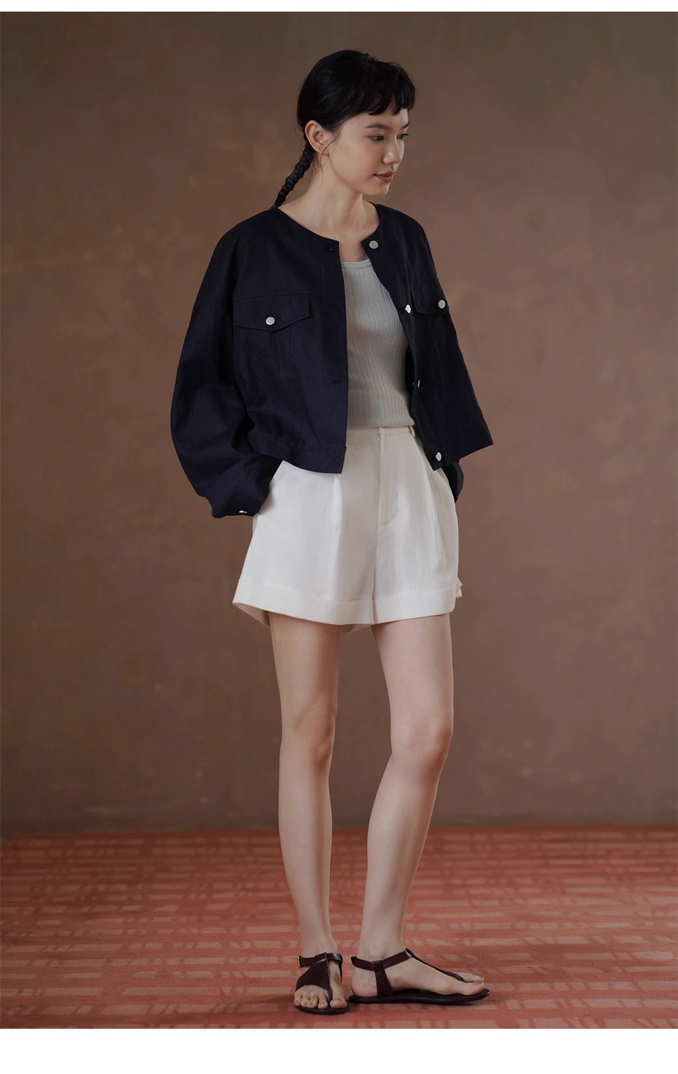 輕工裝挺括透氣苧麻棉寬鬆箱型短長袖顯瘦通勤外套女
