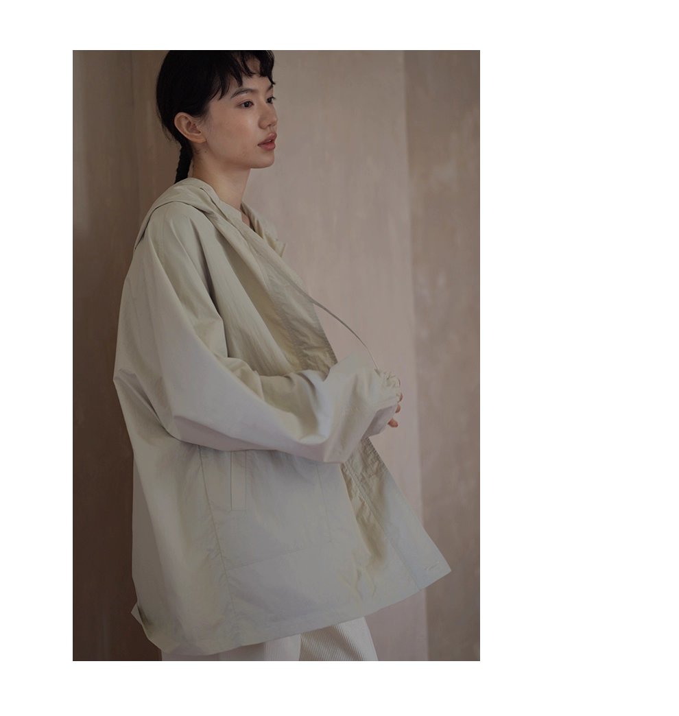 輕盈挺括山系少女外套寬鬆顯瘦連帽中長款輕戶外風衣女