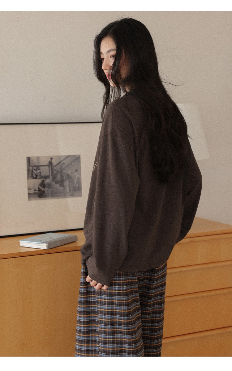 大尺碼胖mm長袖T恤秋季琥珀流光穿搭咖色上衣