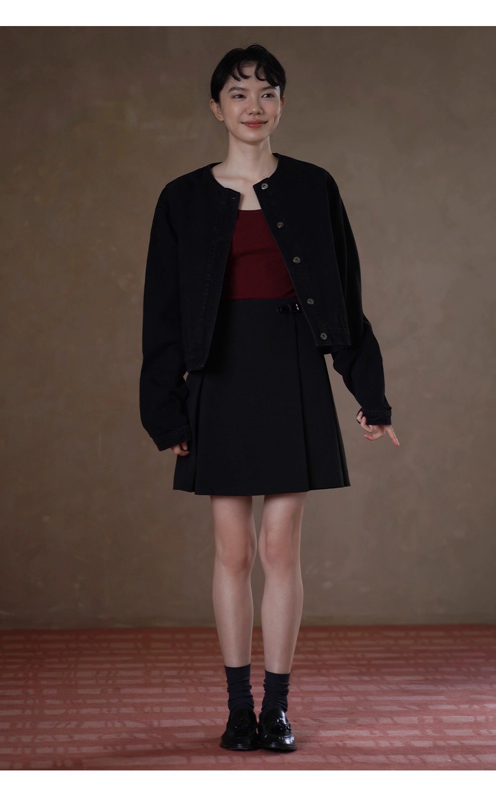 龐克牛仔做舊復古水洗寬鬆輪廓短款圓領顯瘦小個子外套