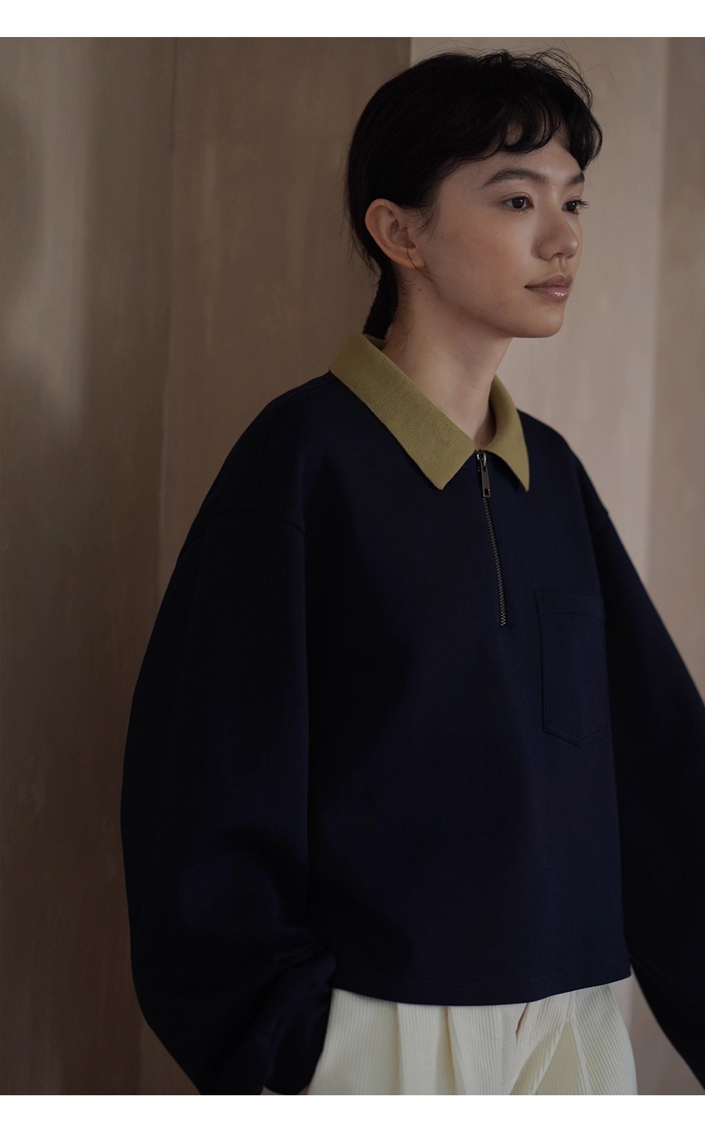 正統學院風撞色Polo領衛衣空氣層針織布料寬鬆顯瘦上衣