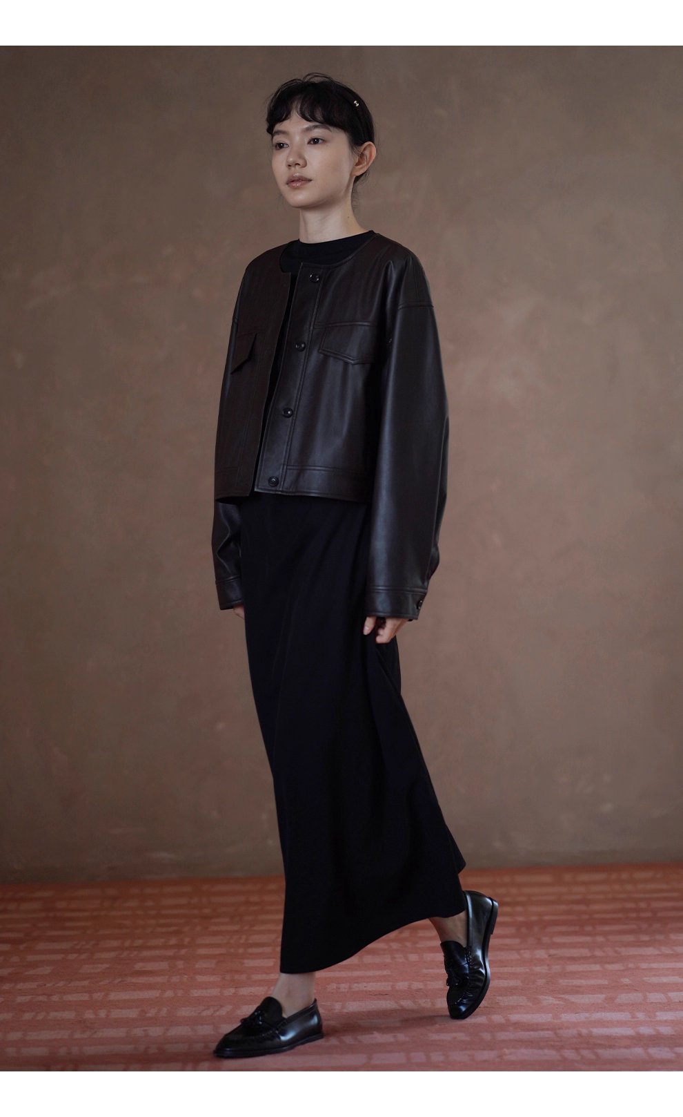 復古回潮細膩軟糯圓領廓形寬鬆顯瘦短款小個子皮衣夾克