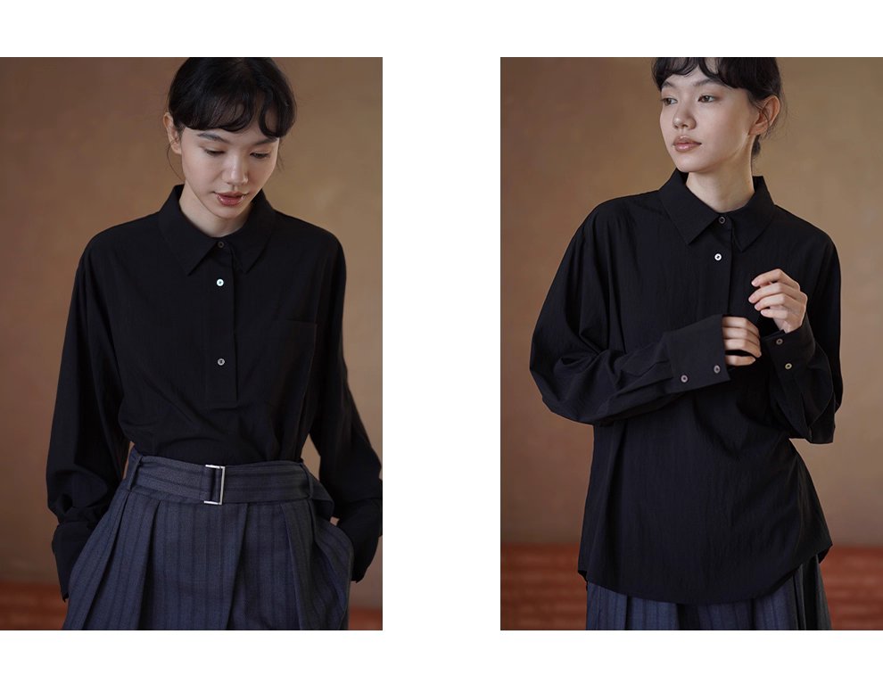 老錢氣質鬆弛寬鬆顯瘦半開門襟襯衫滑爽通勤長袖polo女