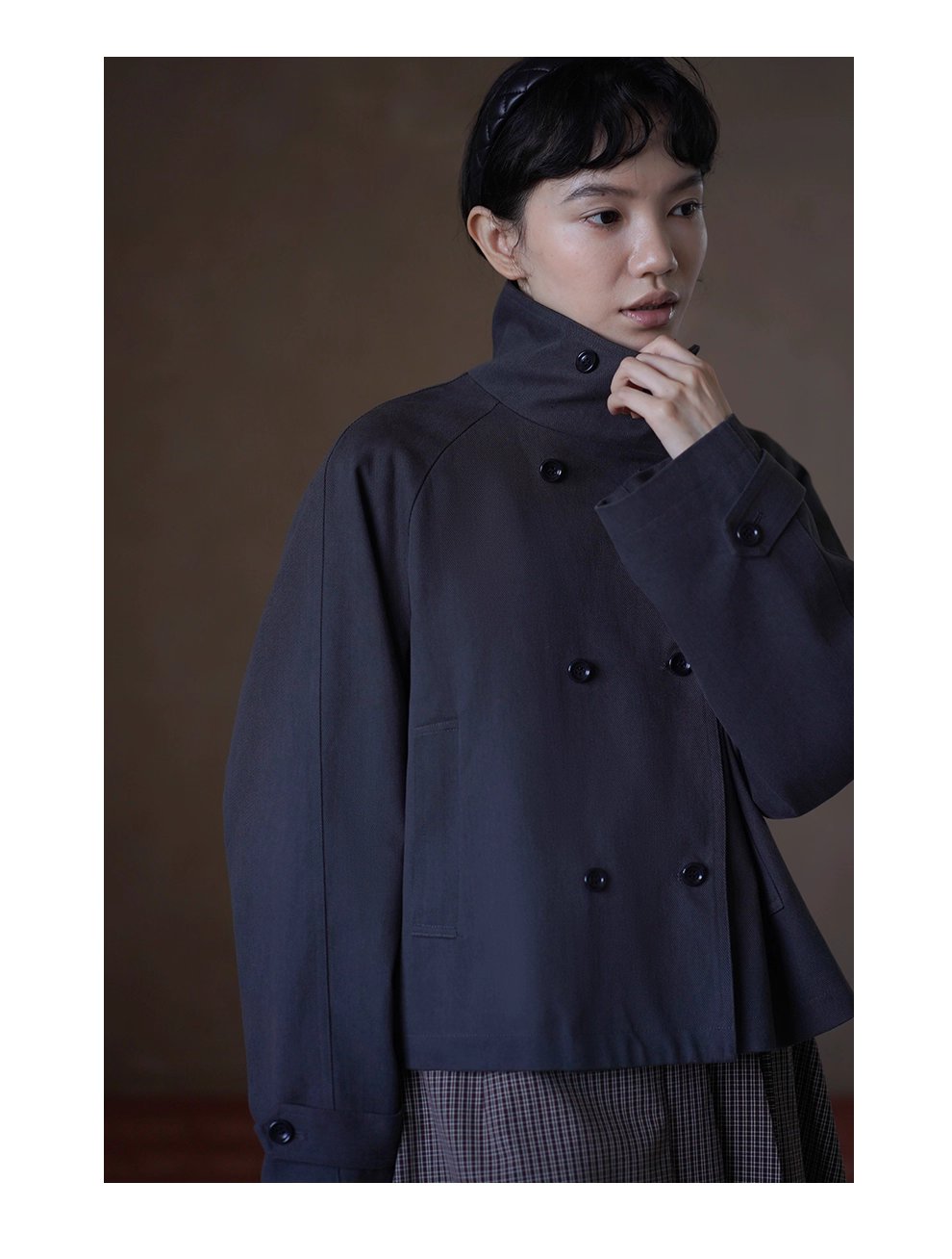 波士頓橋風衣挺括萊賽爾棉氣質立領剪裁寬鬆顯瘦外套女