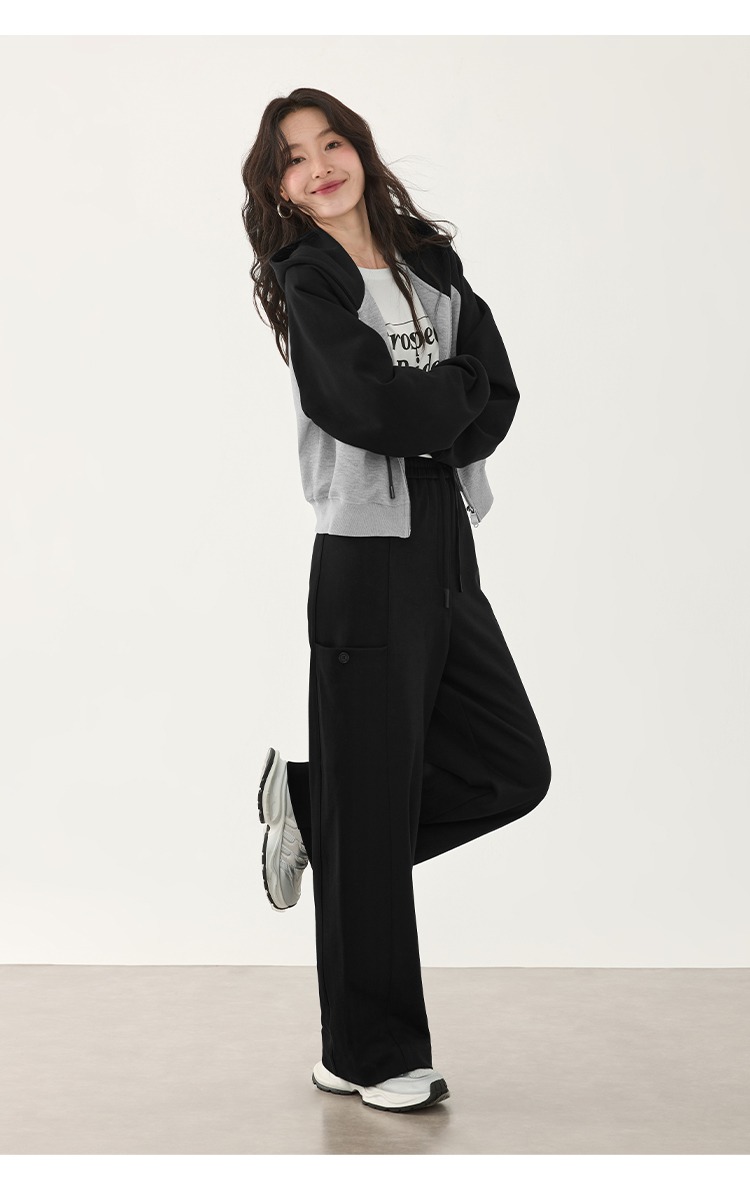 中大尺碼顯瘦休閒褲黑色直筒褲子女闊腿褲