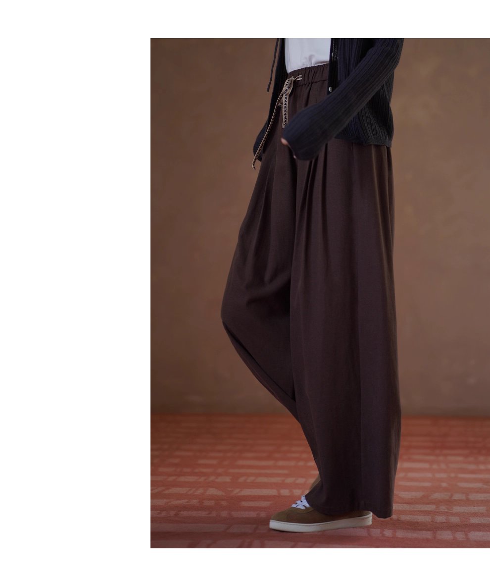 榛果拿鐵長褲顯瘦輪廓柔軟寬鬆織帶抽繩高腰遮肉闊腿褲