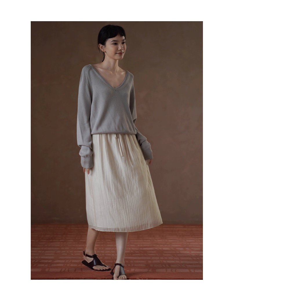 縹緲雲感萊賽爾亞麻透氣細膩肌理抽繩高腰顯瘦微A半身裙