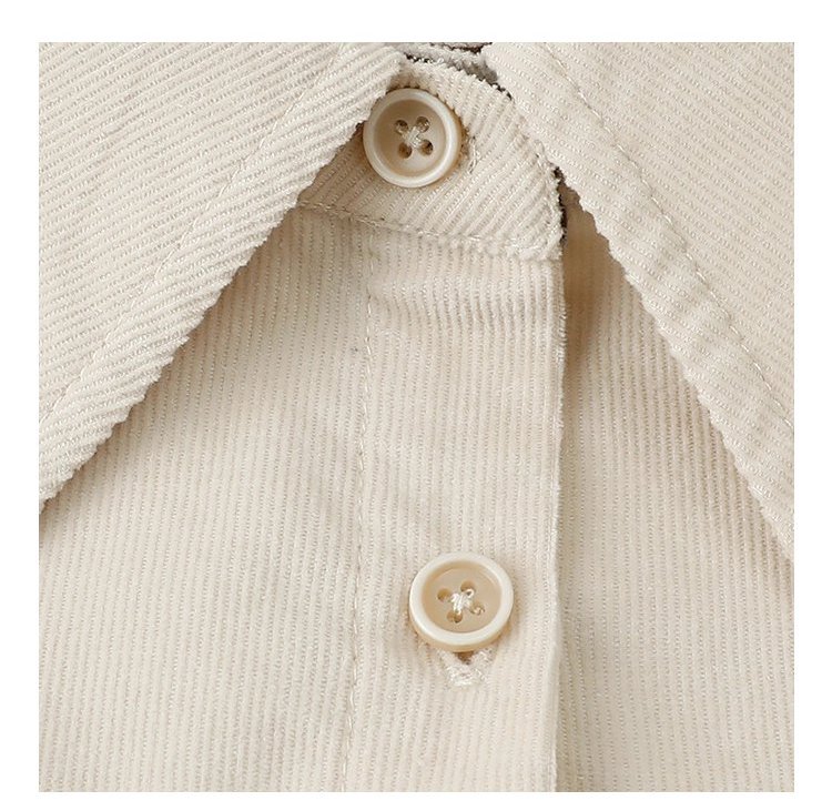 撞色格紋燈芯絨長袖襯衫女秋季新款翻領外套上衣