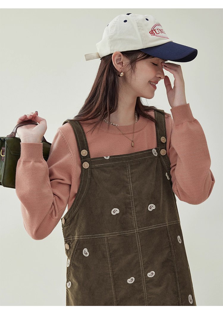 減齡刺繡純棉背帶洋裝女秋季新款後開叉a字裙