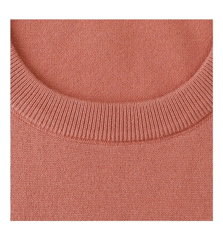 簡約純色下擺開叉針織衫女秋季新款圓領長袖上衣