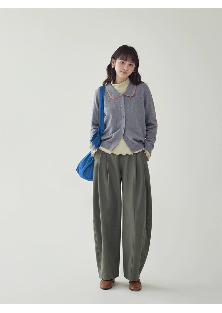 韓系撞色翻領針織開襟衫女秋季新款單排扣長袖上衣