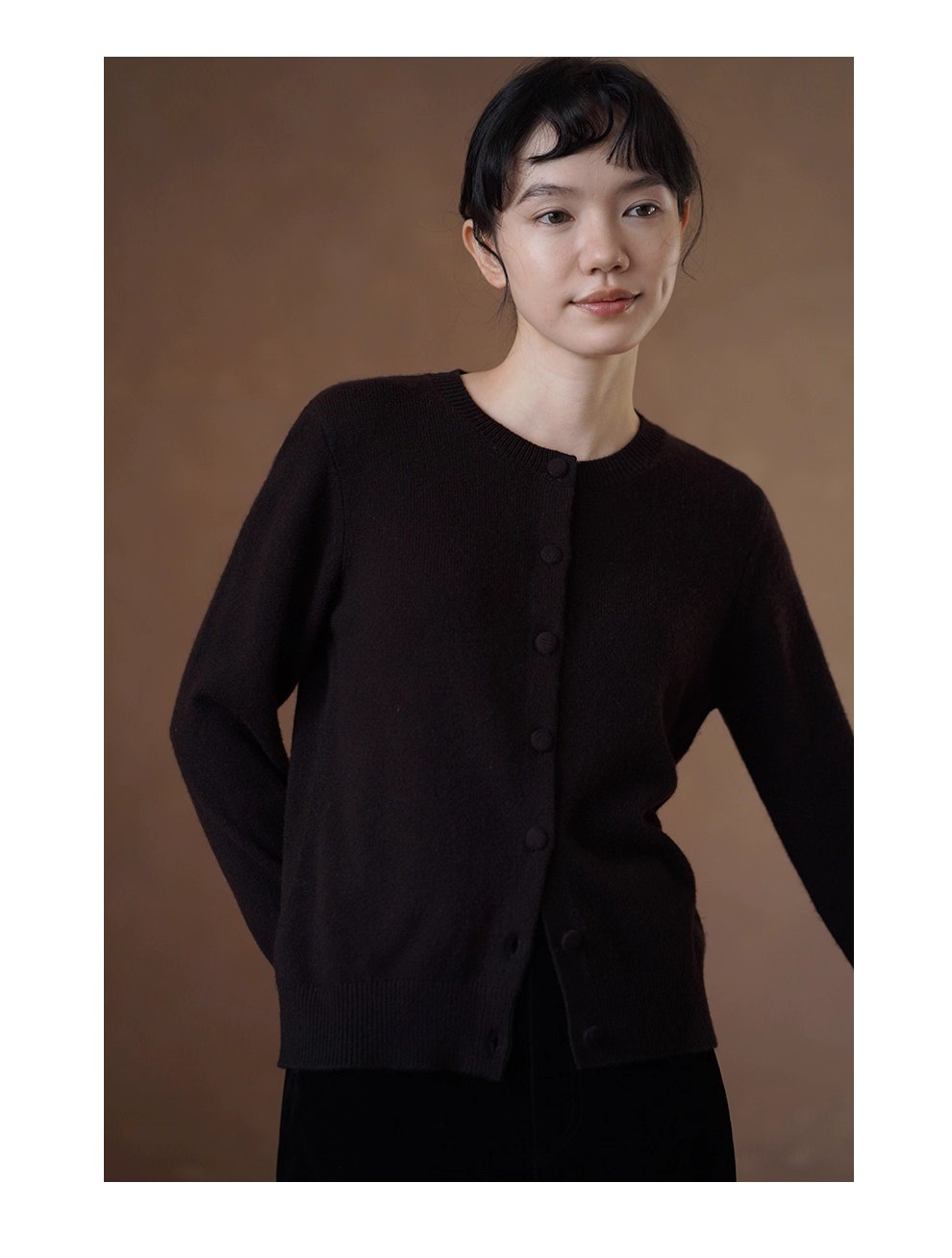 檀香肉桂咖山羊絨羊毛混紡柔軟保暖針織開襟衫通勤外套女